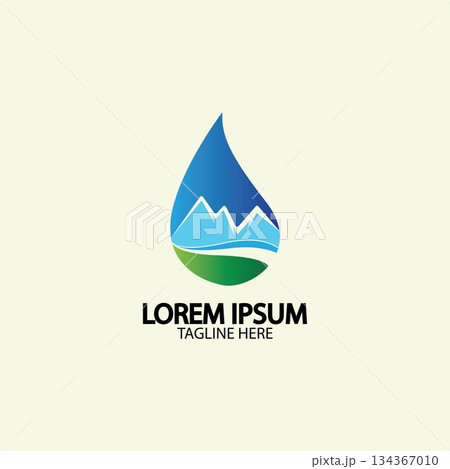 Water drop with mountain river icon Logo vector illustration for water business stock illustration 134367010