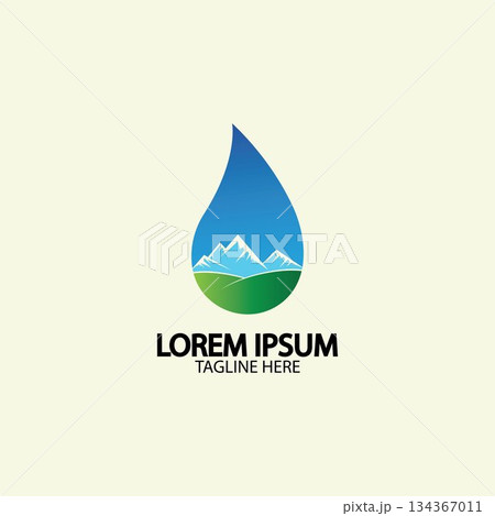 Water drop with mountain river icon Logo vector illustration for water business stock illustration Water drop with mountain river icon Logo vector illustration for water business stock illustration 134367011