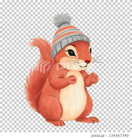 用色鉛筆畫的戴著針織帽的松鼠插圖 134367340