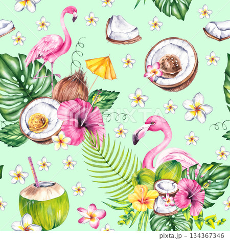 Summer watercolor illustration from the flamingo series 134367346