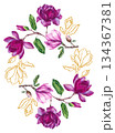 Watercolor bouquet magnolia and gold decorative illustration 134367381