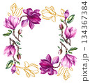 Watercolor bouquet magnolia and gold decorative illustration 134367384
