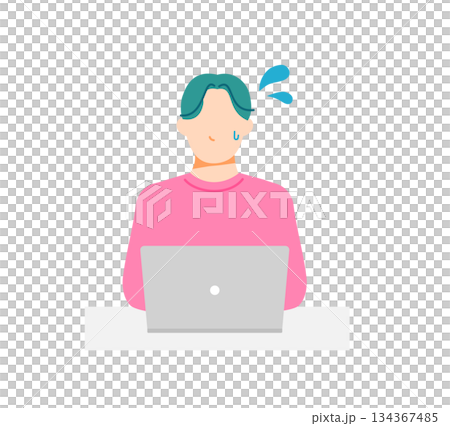 Illustration of a man in casual clothes having trouble with his PC. Flat design. 134367485