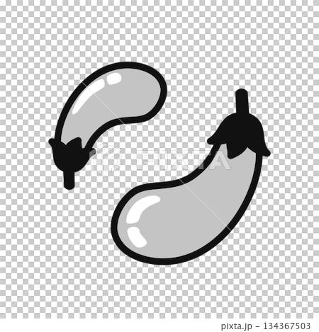 Monochrome icon illustration of two eggplants, large and small, vector 134367503
