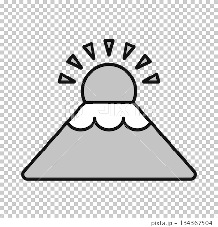 Icon of the first sunrise of the year climbing from Mount Fuji Monochrome line drawing vector illustration 134367504