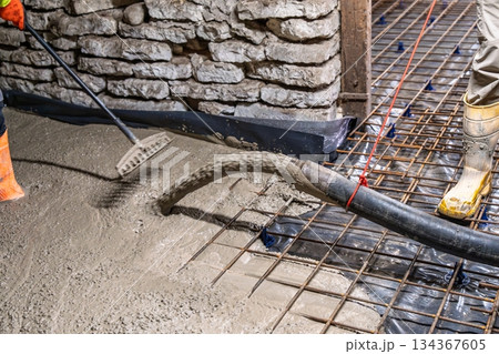 Concrete Pouring Process Construction of a Durable and Reinforced Concrete Slab Foundation 134367605