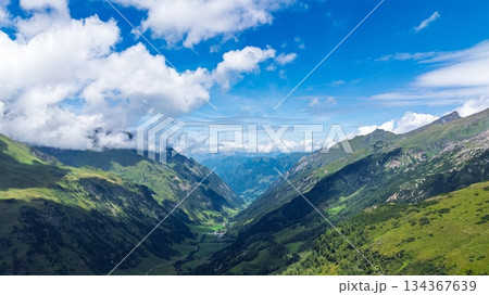 Majestic Alpine Valley Vista in Austria Alps A Breathtaking Summer Landscape Panorama Majestic Alpine Valley Vista in Austria Alps A Breathtaking Summer Landscape Panorama 134367639