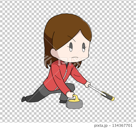 カーリングのストーンを投げる女性のイラスト 134367701