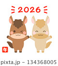 午年を喜ぶ二頭の馬 134368005