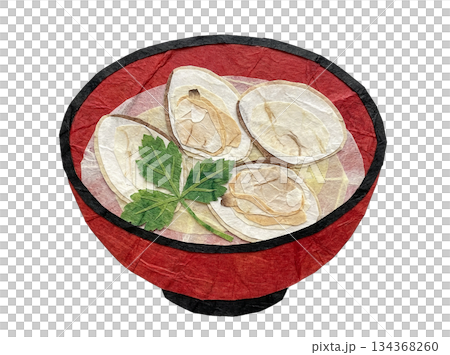 A paper-cutting style illustration of clam soup made with Japanese paper A paper-cutting style illustration of clam soup made with Japanese paper 134368260