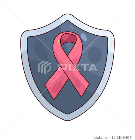 illustration of Health Shield with Pink Ribbon 134368407