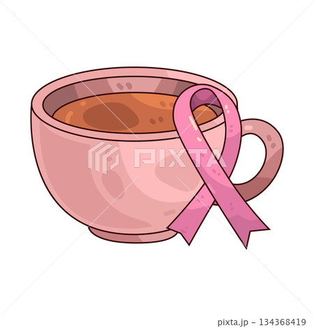 illustration of Tea Cup with Pink Ribbon 134368419