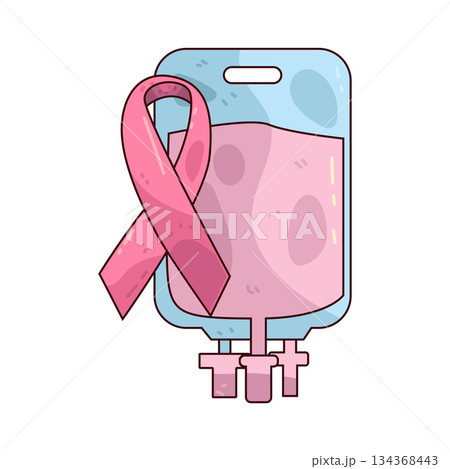 illustration of IV Bag with Pink Ribbon 134368443