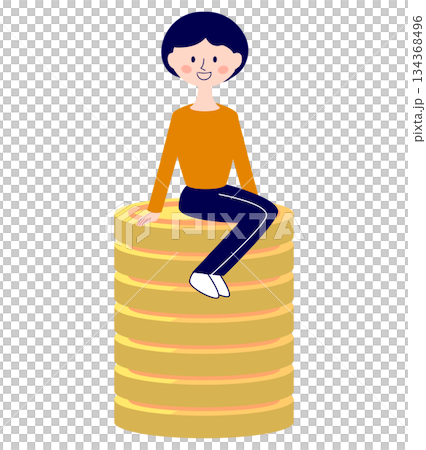 Woman riding a coin Woman riding a coin 134368496