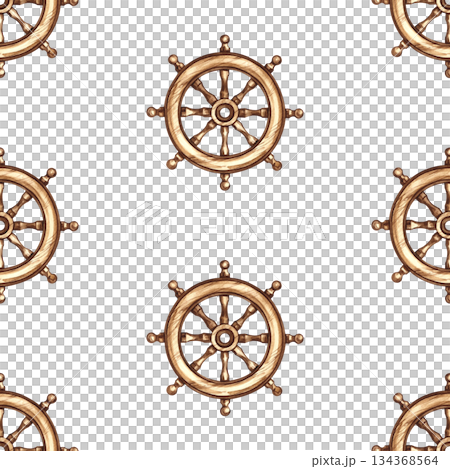 Seamless pattern with ship's wheels. Hand-drawn watercolor illustrations. Colorful image. For textiles, wrapping paper, packaging, backgrounds, and more. Seamless pattern with ship's wheels. Hand-drawn watercolor illustrations. Colorful image. For textiles, wrapping paper, packaging, backgrounds, and more. 134368564