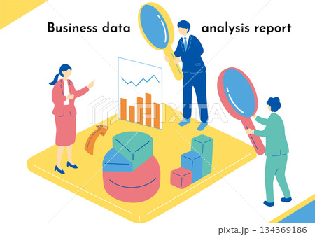 虫眼鏡でデータ覗き込むビジネスパーソン 134369186