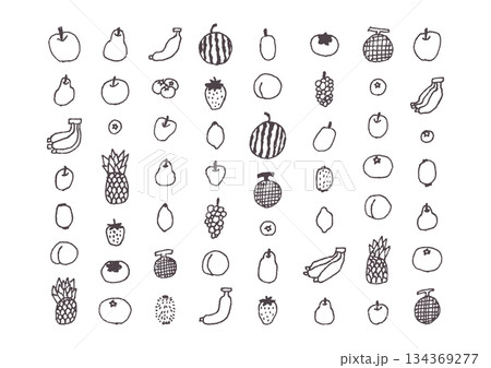 シンプルな果物の手描きイラスト シンプルな果物の手描きイラスト 134369277