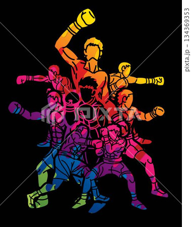 Group of Boxer Mix Action Boxing Sport Cartoon Graphic Vector 134369353