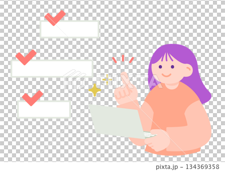 タスクを確認するノートパソコンを持つ女性 タスクを確認するノートパソコンを持つ女性 134369358