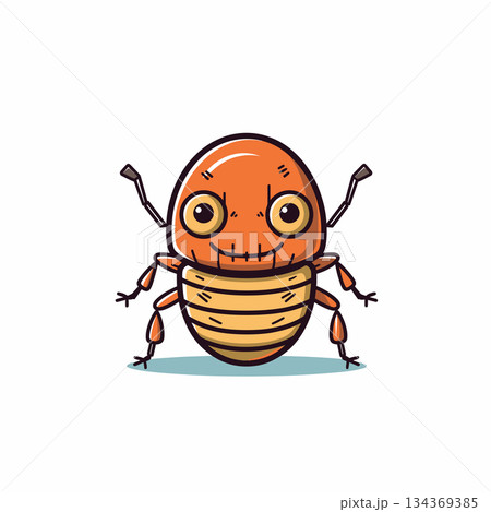 Cartoon insect with orange body, googly eyes, and a happy smile posing on a white background Cartoon insect with orange body, googly eyes, and a happy smile posing on a white background 134369385