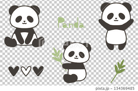 可愛熊貓手繪插畫姿勢集 134369485