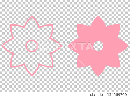 A cute pink flower icon set with petal designs that can be used for spring or girly motifs. A cute pink flower icon set with petal designs that can be used for spring or girly motifs. 134369760