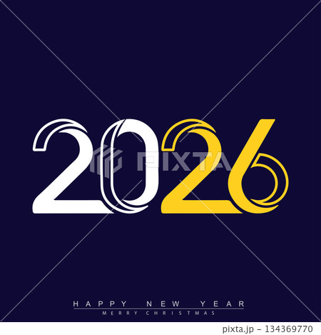 Happy New Year 2026 Creative Minimalist Yellow Typography Poster Design. Vector Happy New Year 2026 Creative Minimalist Yellow Typography Poster Design. Vector 134369770