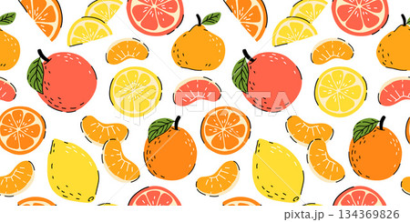 Seamless bright light pattern with Fresh citrus...のイラスト素材 [134369826 ...