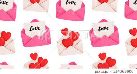 Seamless pattern with love letters with heart stamp. Valentine's day concept. Seamless pattern with love letters with heart stamp. Valentine's day concept. 134369906