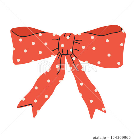 Vector illustration of a bow, gift ribbons. Bowknot in hand drawn and flat styles. Fashionable Hair accessory. Bow knot for gift wrapping 134369966