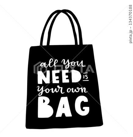 Tote bag with hand drawn lettering. Plastic Free Future and set of produce bags for shopping, storage. Flat style vector illustration for eco store, organic food shop, local market banner, vegan site Tote bag with hand drawn lettering. Plastic Free Future and set of produce bags for shopping, storage. Flat style vector illustration for eco store, organic food shop, local market banner, vegan site 134370188