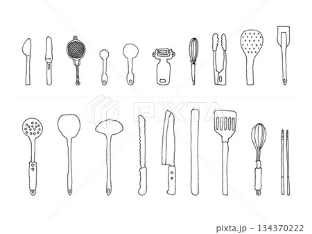 調理道具の手描きイラストセット 調理道具の手描きイラストセット 134370222