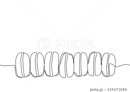 Single continuous line drawing colorful macarons lined up. Visualizations such as digital advertising. The colorful food arouses curiosity. National Macaron Day. One line design vector illustration 134371049