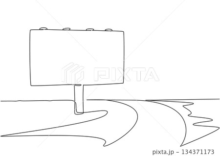 Single continuous line drawing billboard located on the side of a turning highway. Ads that are easy for many people to see and remember. National Billboard Day. One line design vector illustration 134371173
