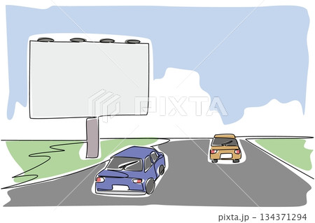 Continuous one line drawing billboards on the side of the highway and several cars. High cost digital marketing. Profitable area. National Billboard Day. Single line draw design vector illustration Continuous one line drawing billboards on the side of the highway and several cars. High cost digital marketing. Profitable area. National Billboard Day. Single line draw design vector illustration 134371294