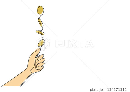 Continuous one line drawing coin flip from hand with coin flip step effect. Draw the fortunes like a referee draws for a penalty kick. Flip a Coin Day. Single line draw design vector illustration Continuous one line drawing coin flip from hand with coin flip step effect. Draw the fortunes like a referee draws for a penalty kick. Flip a Coin Day. Single line draw design vector illustration 134371312
