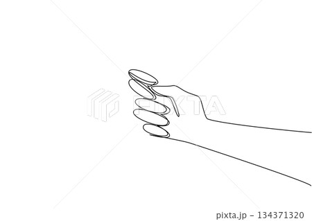 Single one line drawing coin placed on the thumb and index finger, ready to flip a coin. Draw the first game start. The wise way. Luck. Flip a Coin Day. Continuous line design graphic illustration Single one line drawing coin placed on the thumb and index finger, ready to flip a coin. Draw the first game start. The wise way. Luck. Flip a Coin Day. Continuous line design graphic illustration 134371320