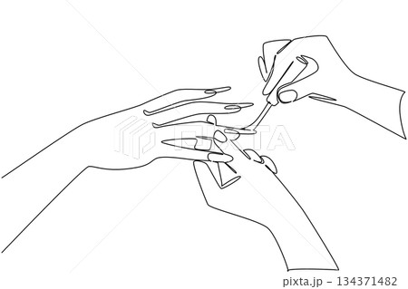 Continuous one line drawing nails painted by pair of hands. Inviting nail care personnel. Preparing to look glamorous at the party National Nail Polish Day. Single line draw design vector illustration Continuous one line drawing nails painted by pair of hands. Inviting nail care personnel. Preparing to look glamorous at the party National Nail Polish Day. Single line draw design vector illustration 134371482