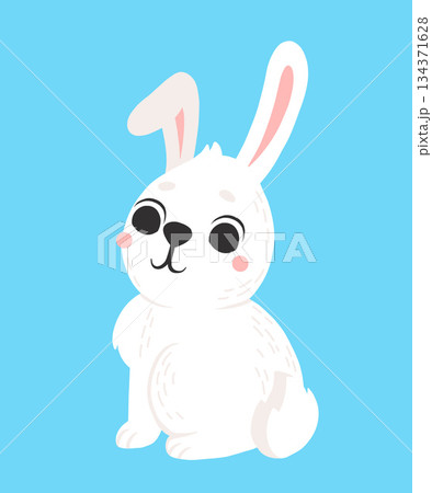 Icon of cute rabbit in cartoon style. Bunny pet silhouette. Hare and rabbit colorful illustration for childrens book, postcards and posters. 134371628