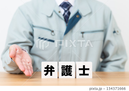 弁護士のブロックと作業着を着たミドル男性ビジネスマン 弁護士のブロックと作業着を着たミドル男性ビジネスマン 134371666