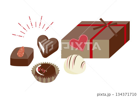 ひとくちサイズのチョコレートとギフトボックス ひとくちサイズのチョコレートとギフトボックス 134371710