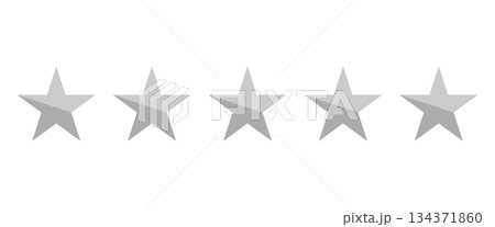 Star shapes in a row best and top quality concept representation graphic five star rating. A row of five shiny silver star icons. 134371860