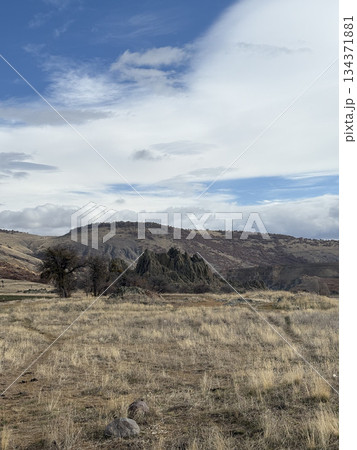 autumn landscape in the mountains blue sky dry grass. High quality photo autumn landscape in the mountains blue sky dry grass. High quality photo 134371881