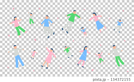 一組描繪人們漂浮在空中的春季插畫 134372155