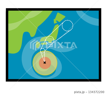 日本のテレビの台風情報の画面 イメージイラスト 日本のテレビの台風情報の画面 イメージイラスト 134372200