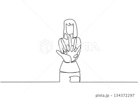 One line drawing of a woman performing CPR chest compressions, showing health concept for National CPR and AED Awareness to emphasize the importance of emergency training skills. 134372297