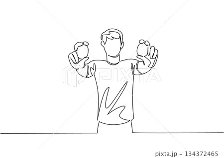 Single line drawing of a man holding two high protein eggs, marking National Egg Day in a health concept with food theme, focusing on freshness, protein-rich nutrition, and sustainable living. Single line drawing of a man holding two high protein eggs, marking National Egg Day in a health concept with food theme, focusing on freshness, protein-rich nutrition, and sustainable living. 134372465