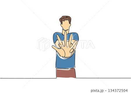 National CPR and AED Awareness design featuring a young man giving CPR to a patient, health concept in continuous line drawing style, promoting emergency life-saving knowledge. 134372504