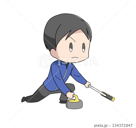 カーリングのストーンを投げる男性のイラスト カーリングのストーンを投げる男性のイラスト 134372847