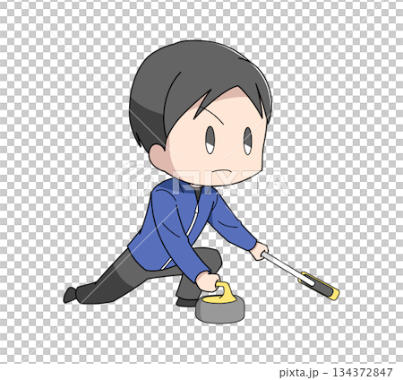 カーリングのストーンを投げる男性のイラスト カーリングのストーンを投げる男性のイラスト 134372847
